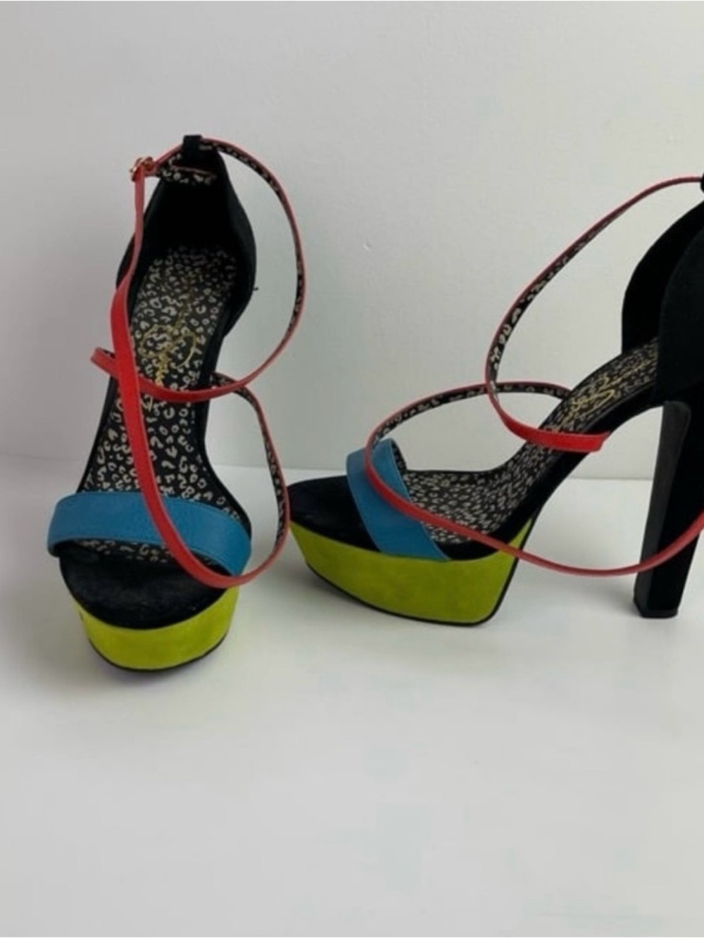 Colorblock Multicolor Suede Open Toe Colorful Platform Block Heels Sandals